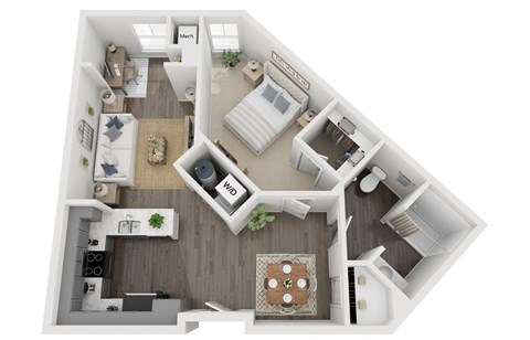 Floor plan for 1 bed, 1 bath, 826 sqft